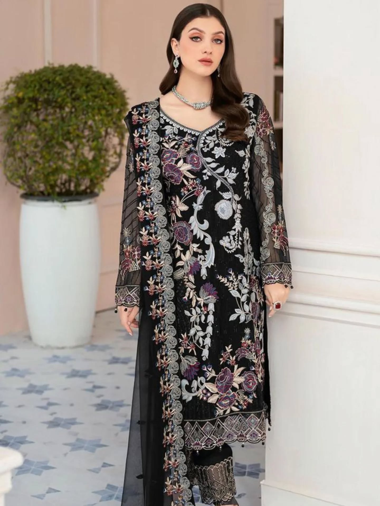 Ramsha Luxury Embroidered organza Dress 3 Piece Unstitched