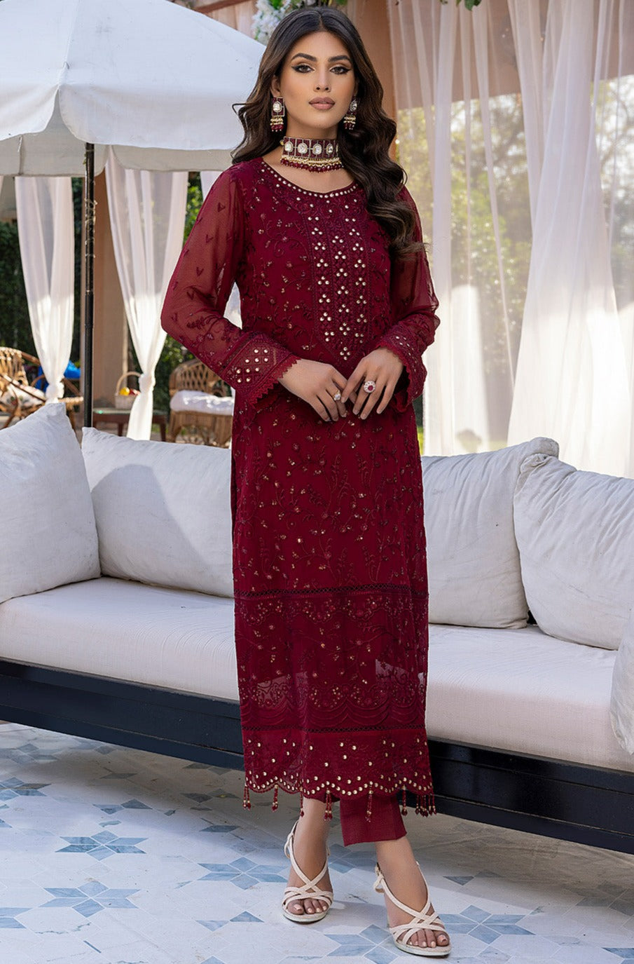 Azure Sequins Embroidered Chiffon 3 Piece Unstitched