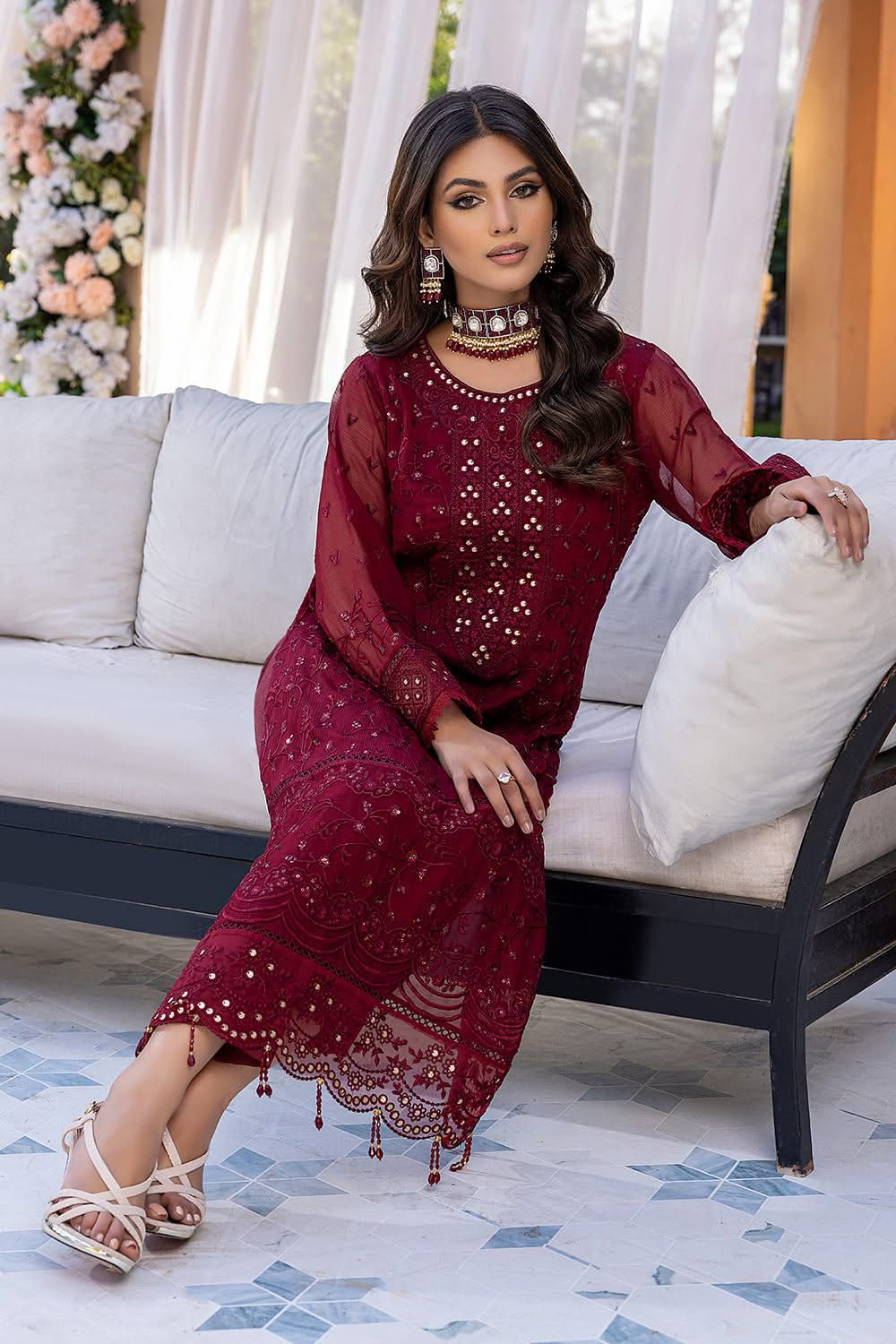 Azure Luxury Chiffon Embroidered 3 Piece Unstitched