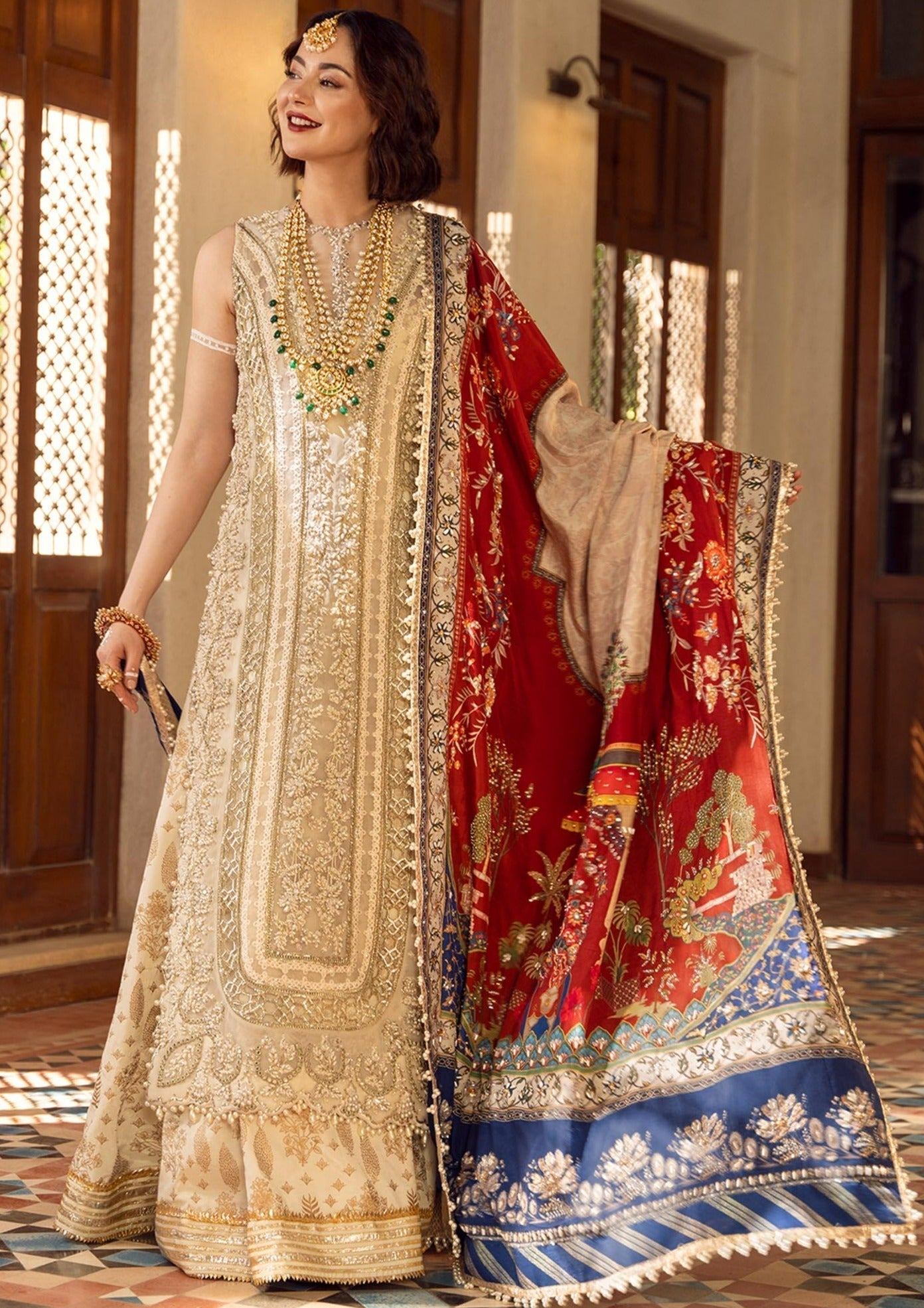 3 Piece Unstitched - Sequins Embroidered Chiffon Hand Embellished | Crimson