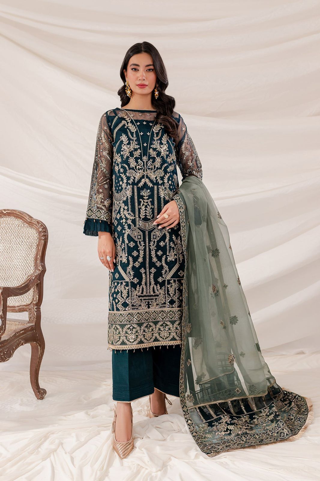 Baroque Farasha Embroidered Luxury Organza Suit 3 Piece Unstiched