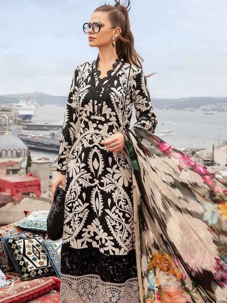 Mariaa B Black Skin Lawn Embroidered 3 Piece Unstitched