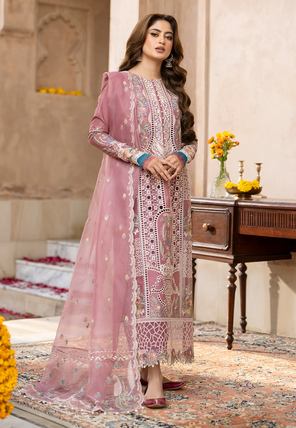 Bin Ilyas Luxury Lawn Embroidered 3 Pc Unstithced Collection 407-B DILBARO