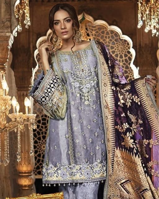 Maria.B Heavy Embroidered Fabric Net Dress 3 Piece Unstitched