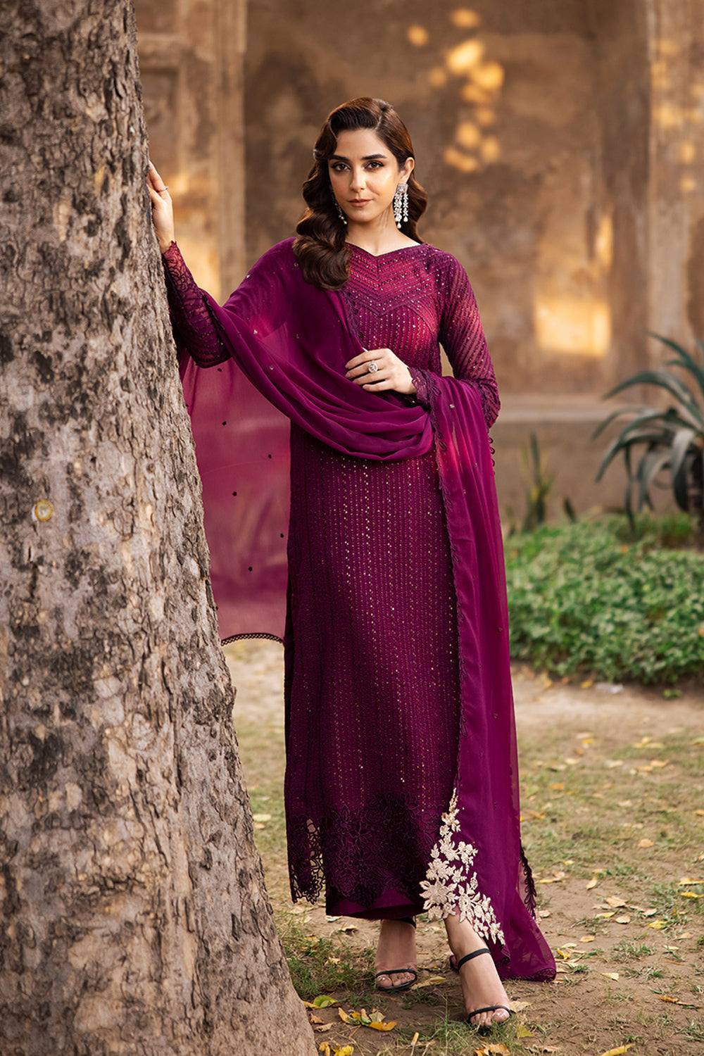 Azure Luxury Chiffon Dress GARNET MAJESTY Embroidered 3pcs Unstitched