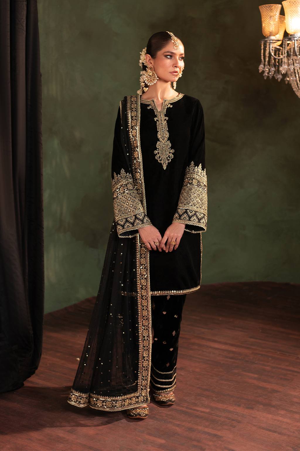 Iznik Black Luxury 9000 Micro Velvet Dress Embroidered 3 Piece Unstitched
