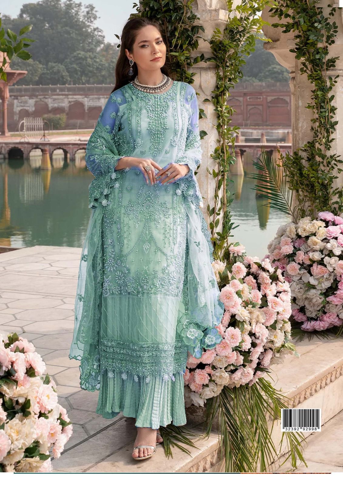 Gulaal Green Formal Embroidered Soft Net Dress 3 Piece Unstitched