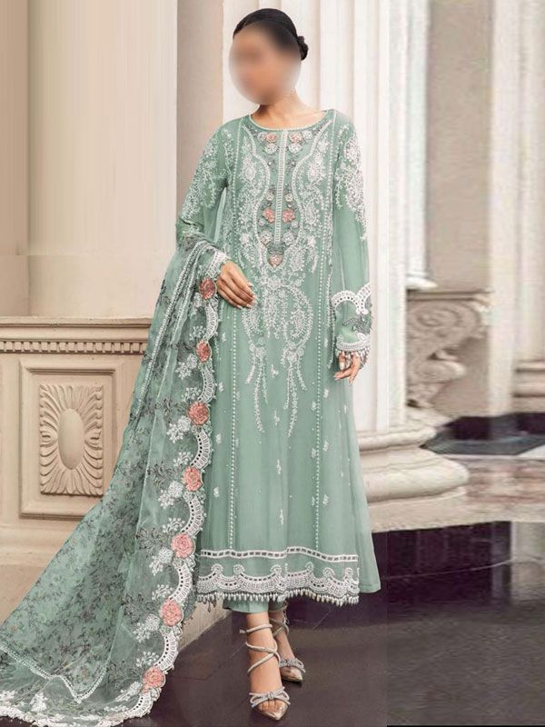Mariaa.B Light Green Formal Collection Chiffon Embroidered Dress 3 Piece Unstitched