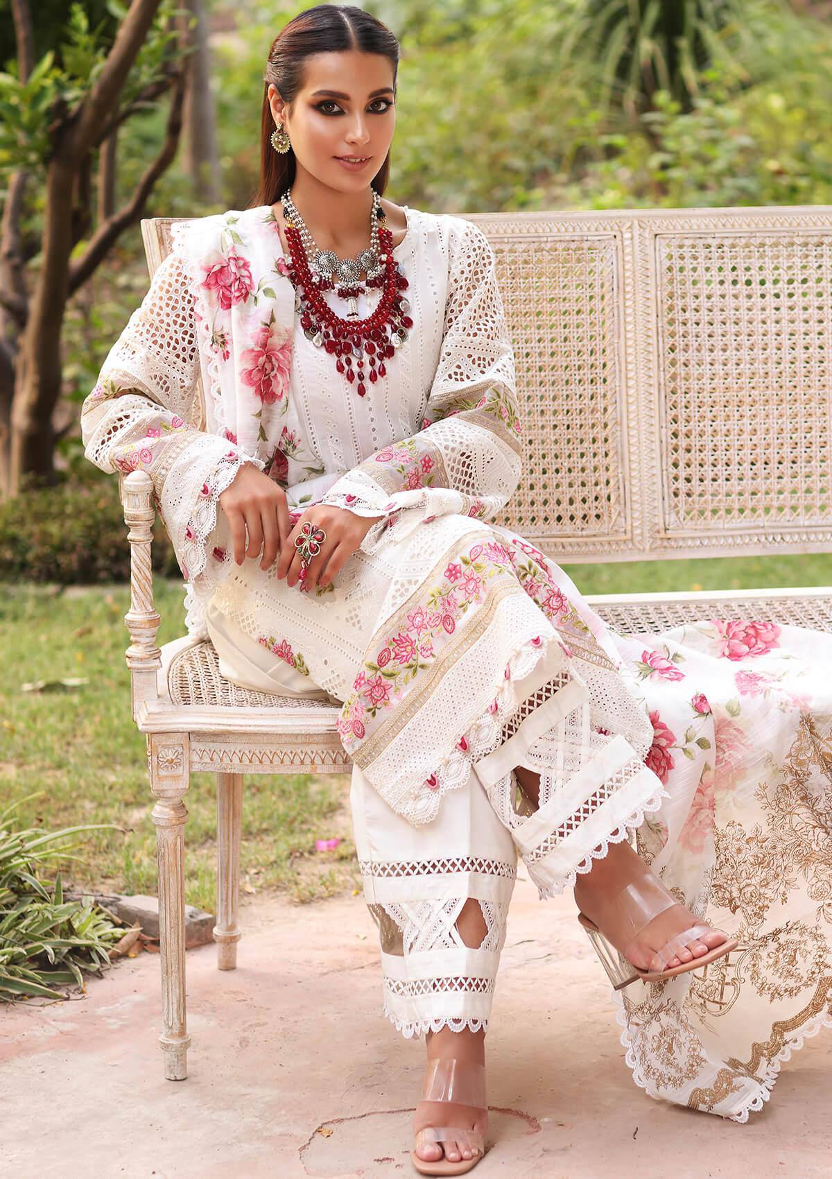 Manara by Iqra Aziz Luxury Lawn Dress Embroidered 3 Piece Unstitched