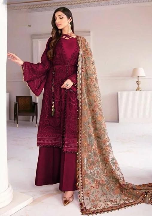 Baroque Luxury Chiffon Embroidered Dress 3 Piece Unstitched