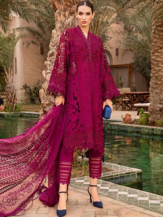 Maria B Luxury Lawn Chikan kari Embroidered 3 Piece Unstitched