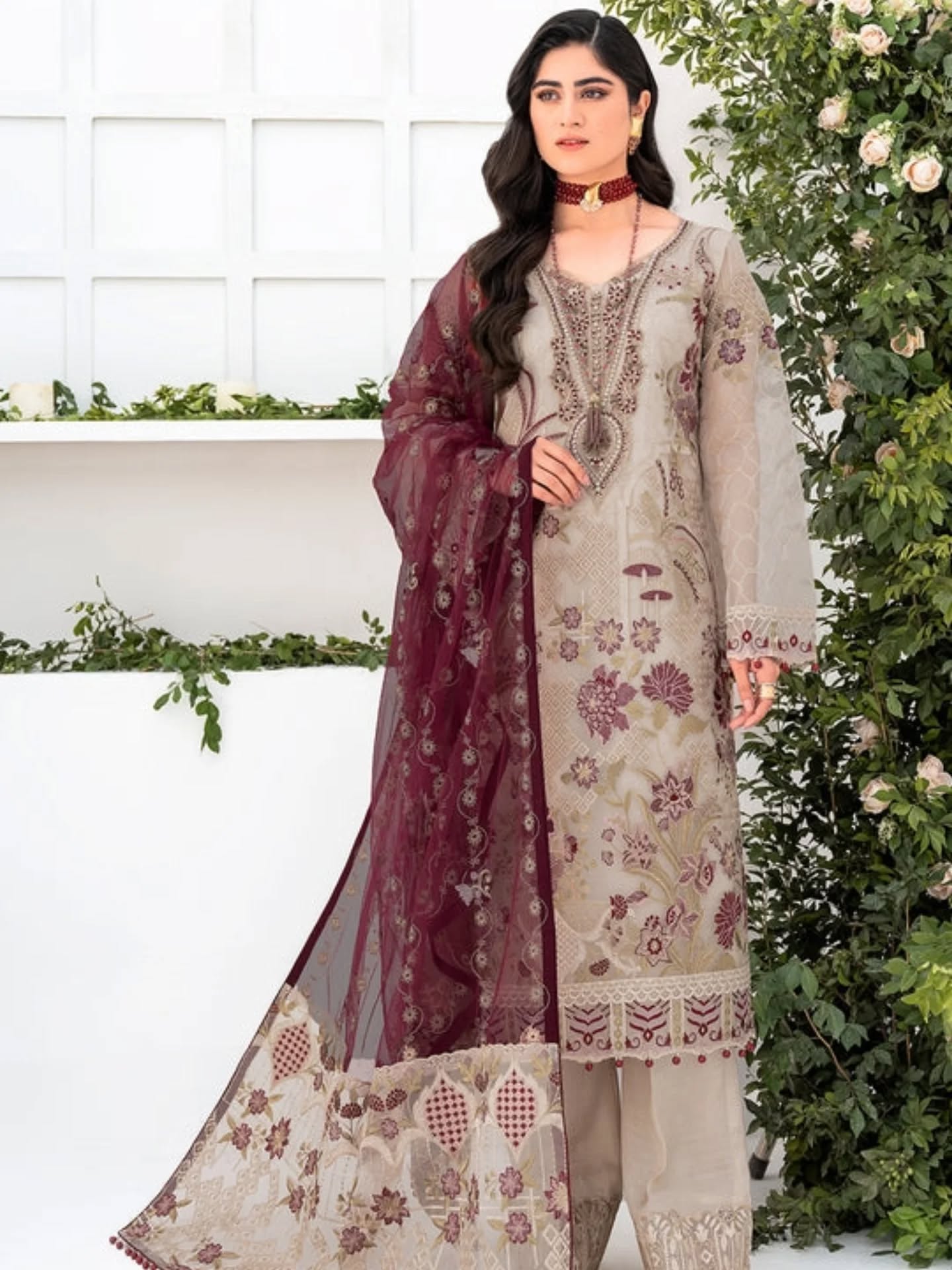 Ramsha Embroidered organza Dress 3 Piece Unstitched