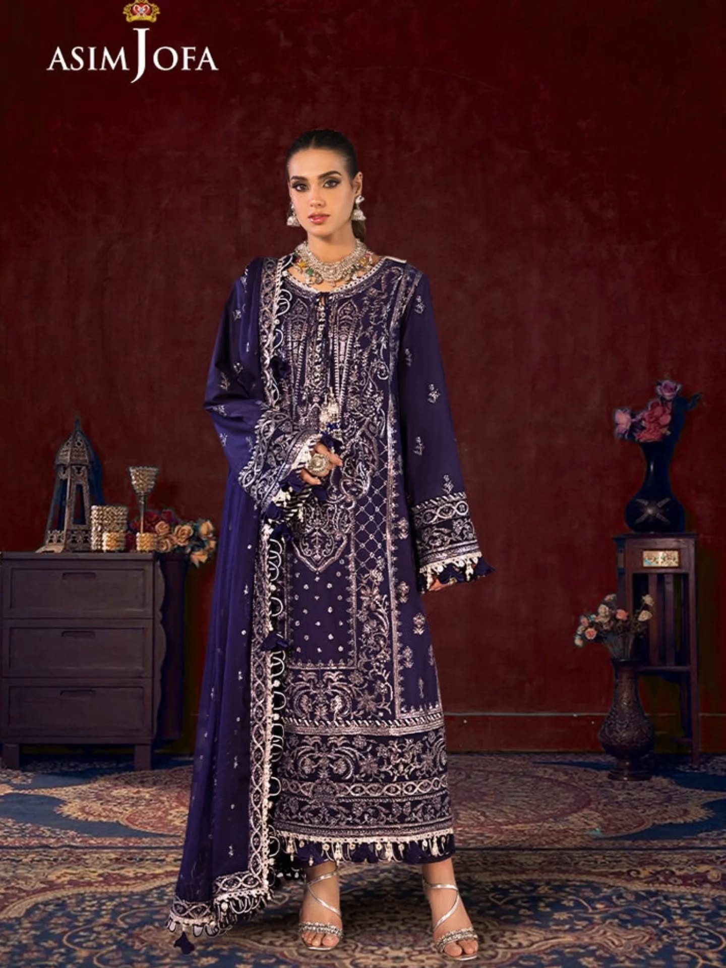 Asim Jofa Ajfile-25 Lawn Elegant Embroidery 3piece Unstitched