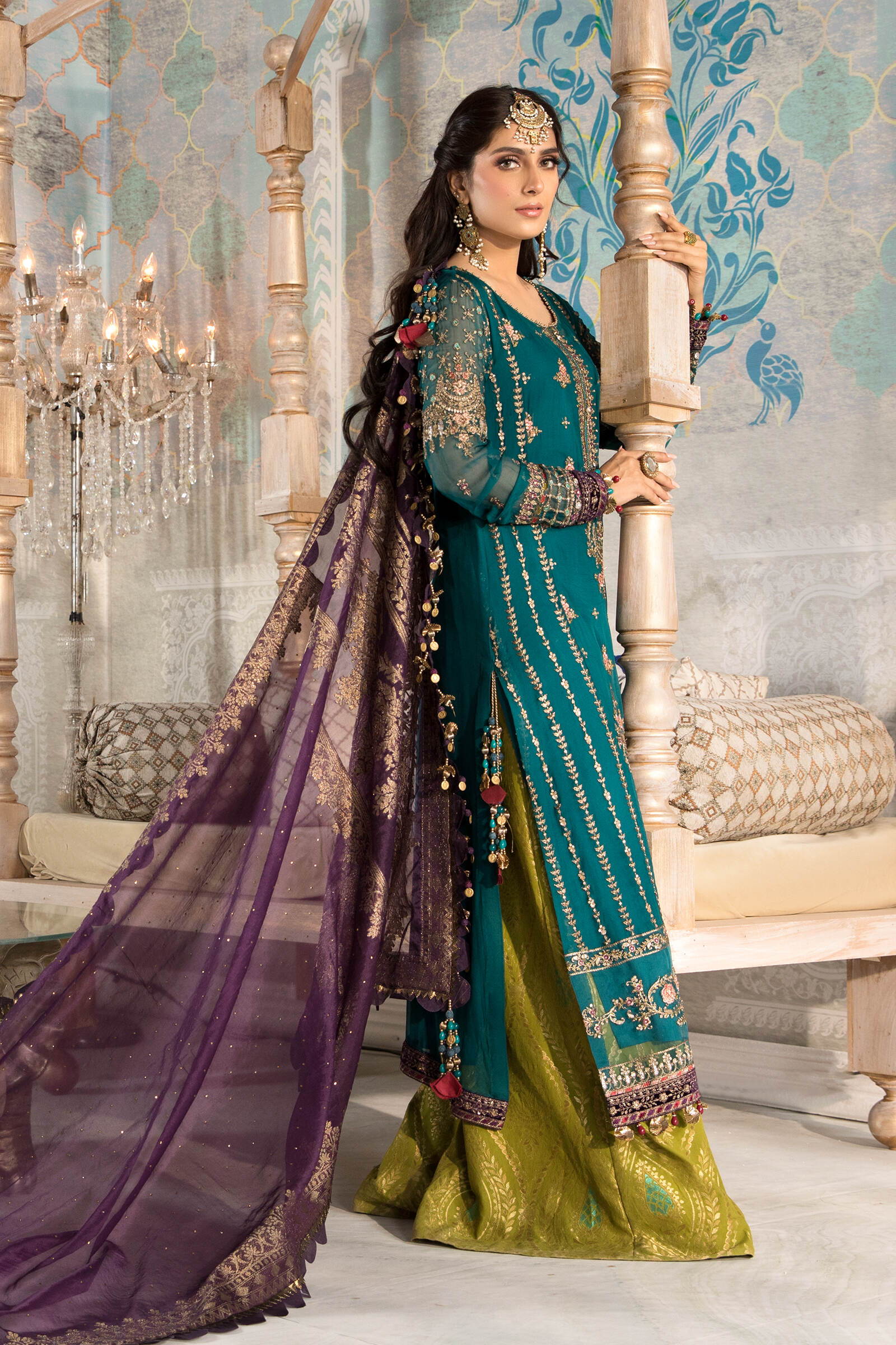 Maria B Exclusive Green Embroidered Luxury Chiffon 3 Piece Unstitched