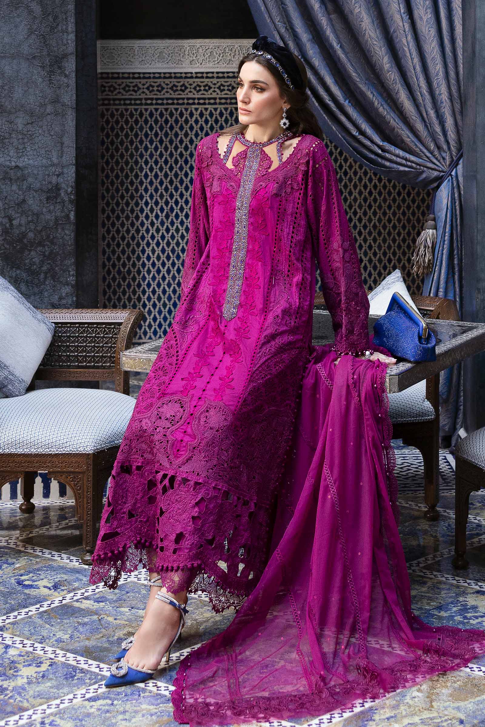 Maria.B Luxury Lawn Embroidered 3 Piece Unstitched Suit D-2502-B