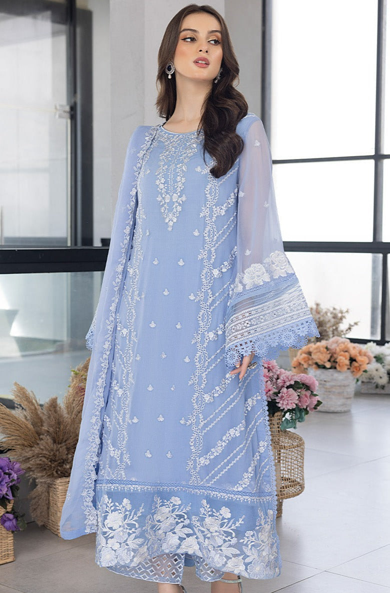 3 Piece Unstitched - Sequins Embroidered Organza PN-012 | Azure