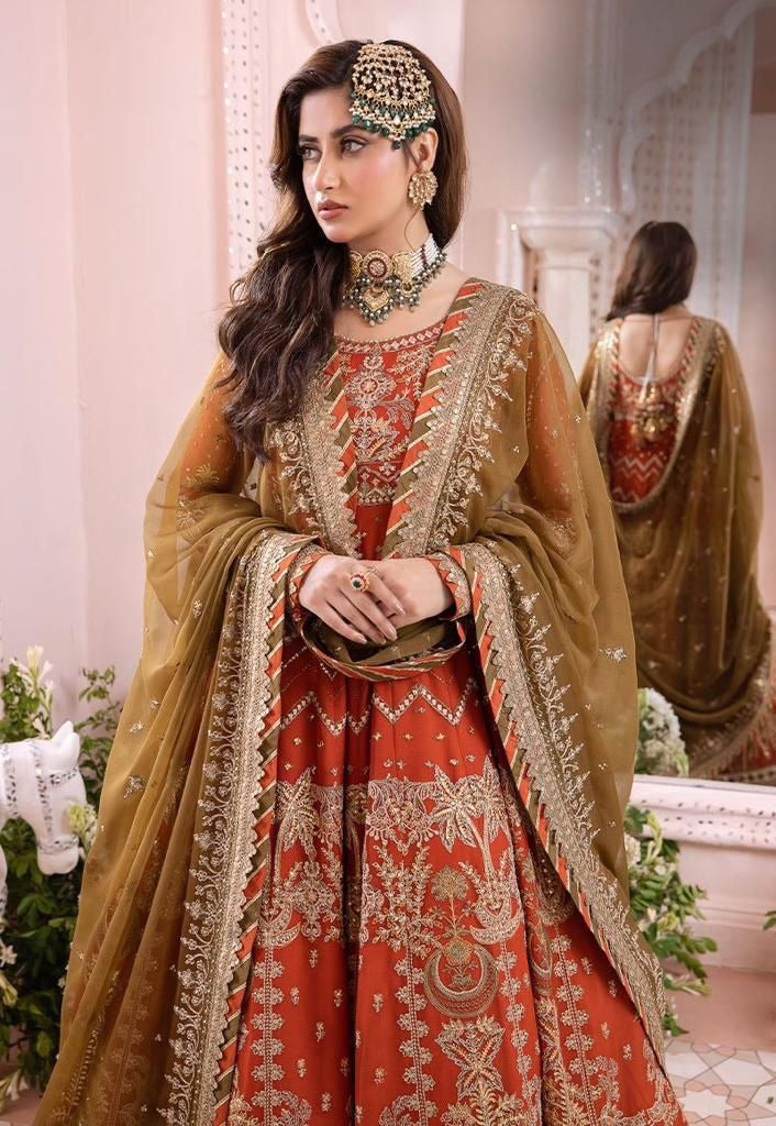 Asim jofa Orange Maxi Embroidered Chiffon 3piece unstitched