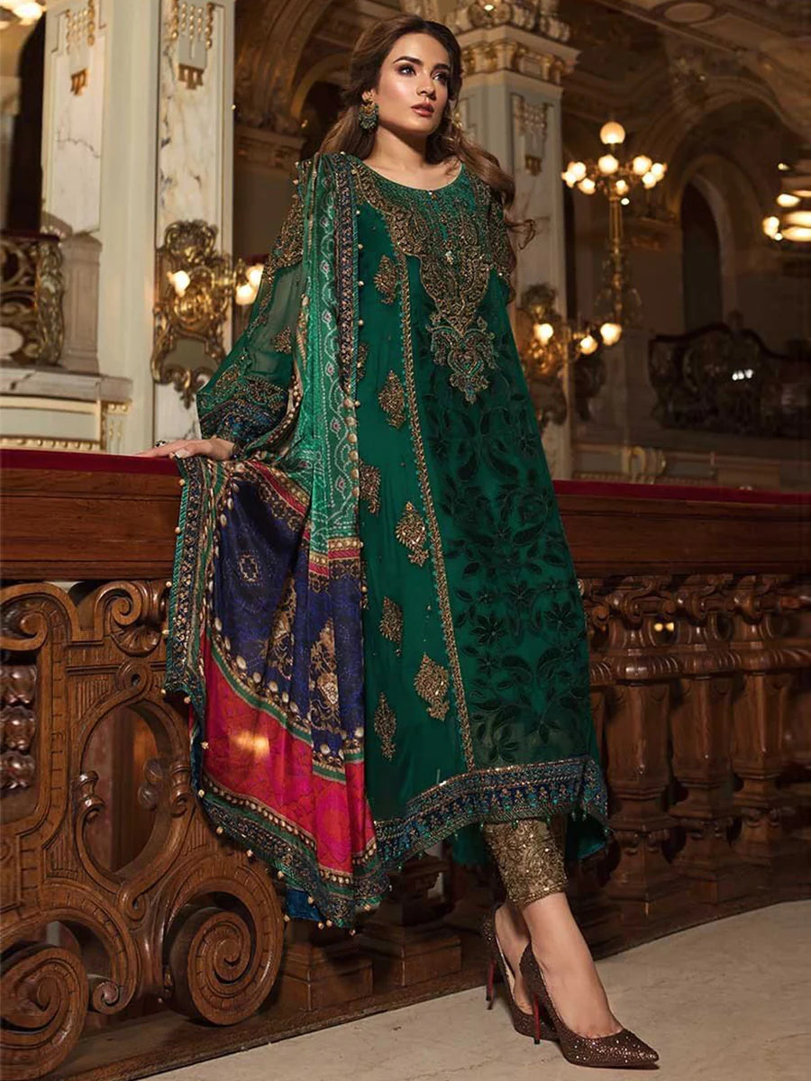 Maria B Green Embroidered Chiffon Luxury 3 Piece Unstitched