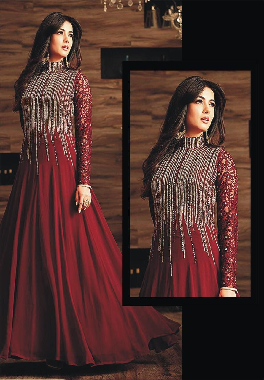 Indian Luxury Chiffon Maxi Embroidered 3 Piece Unstitched
