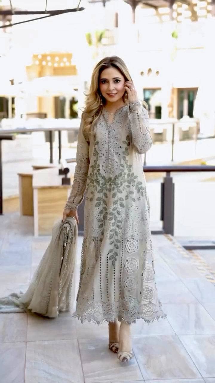 Maria.B Luxury Lawn Embroidered Unstitched Collection 2503-A Coffee