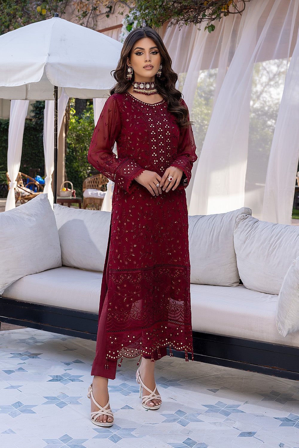 Azure Sequins Embroidered Chiffon 3 Piece Unstitched