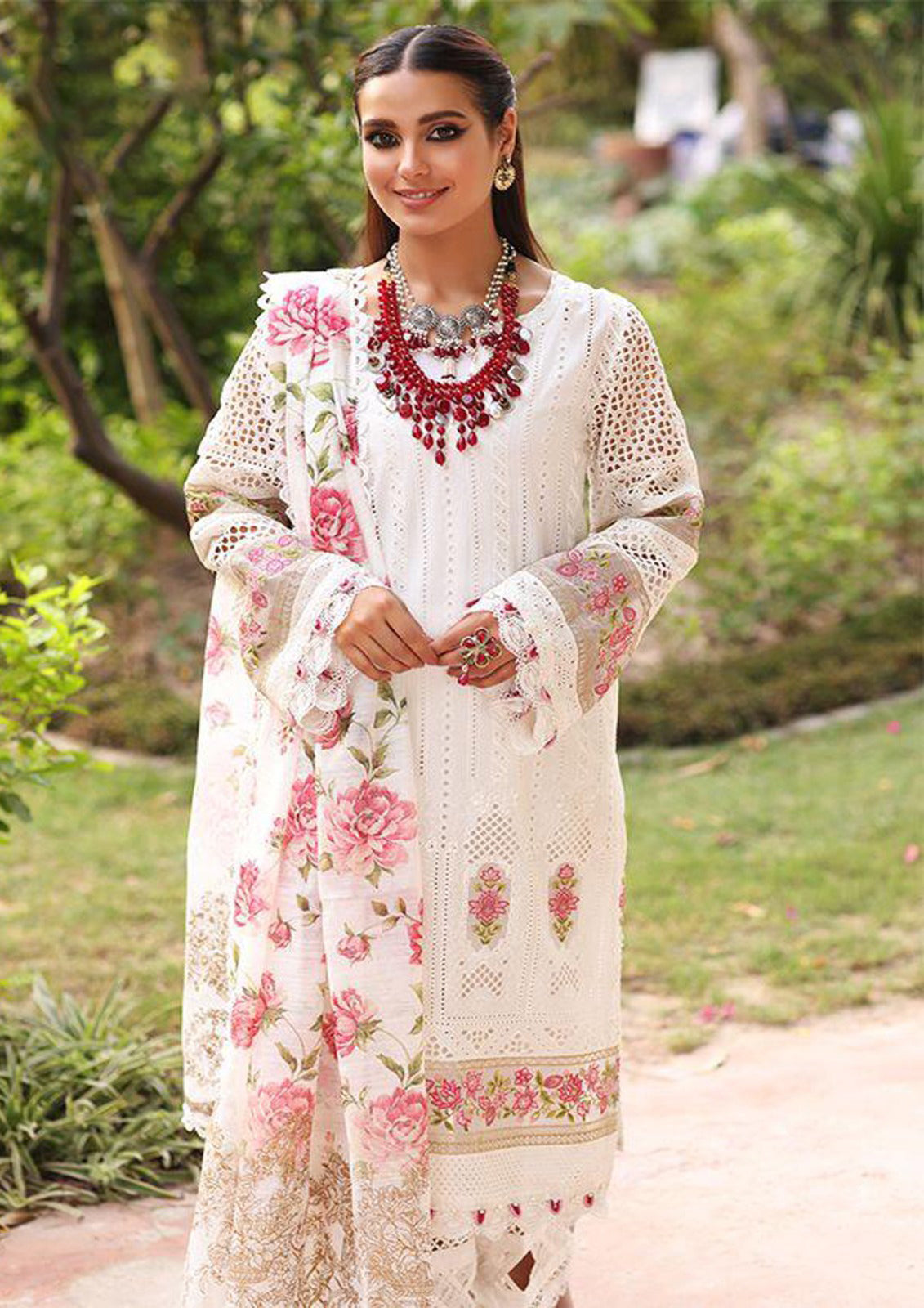 Manara by Iqra Aziz Luxury Lawn Dress Embroidered 3 Piece Unstitched