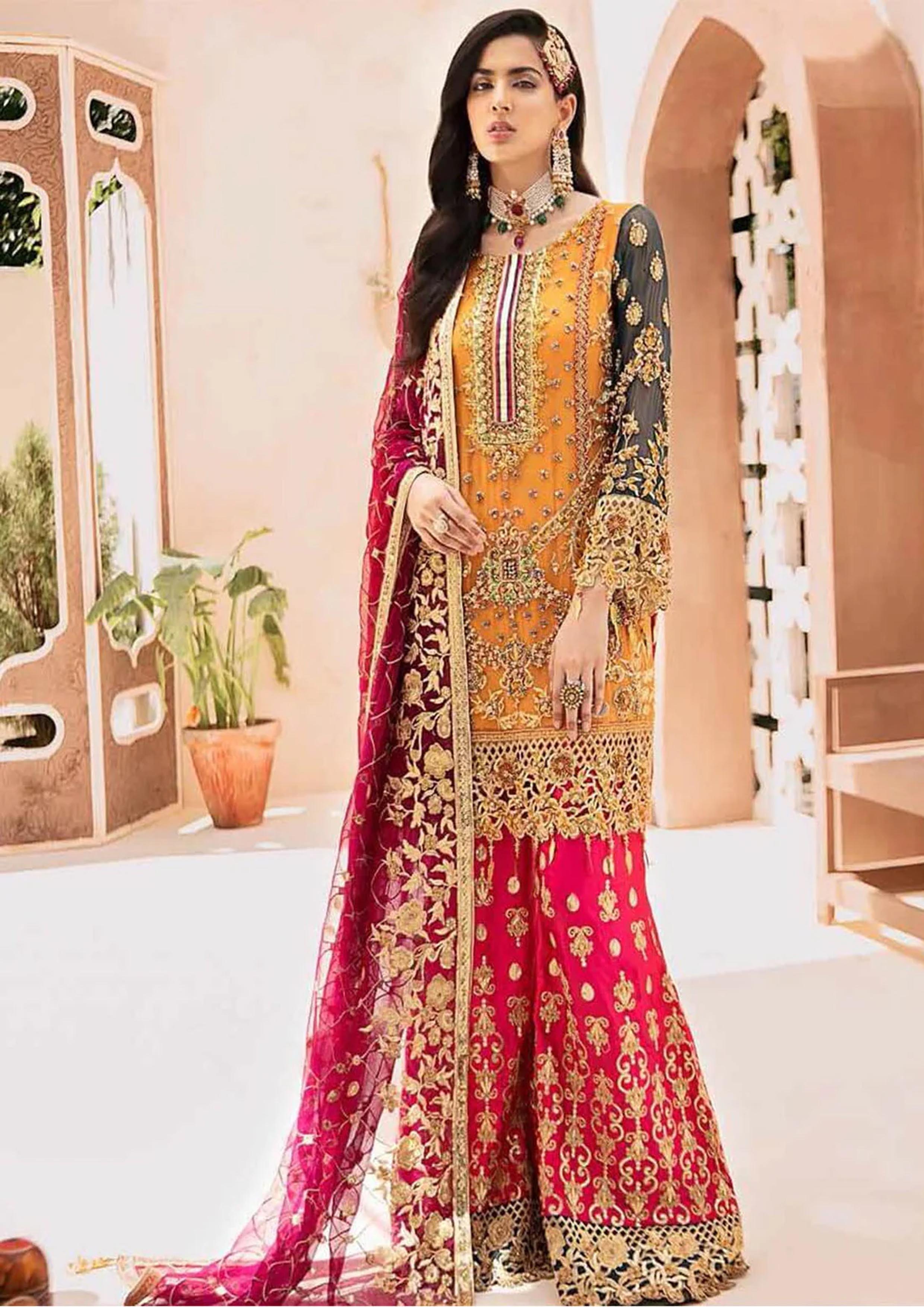 Emaan Adeel Elegant Bridal Collection Luxury Chiffon Dress 3 piece Unstitched