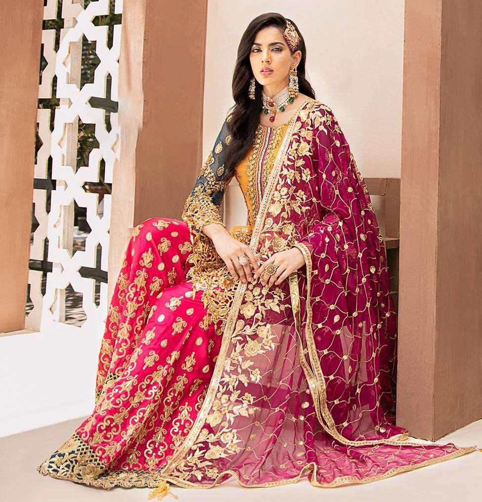 Emaan Adeel Elegant Bridal Collection Luxury Chiffon Dress 3 piece Unstitched