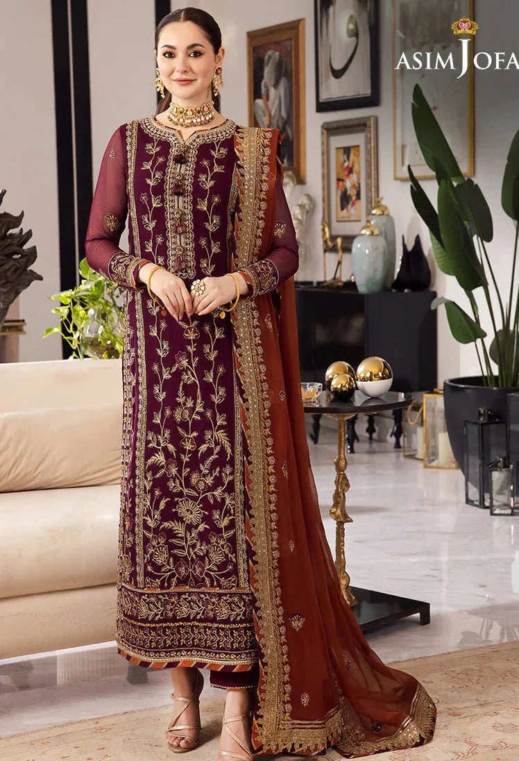 3 Piece Unstitched - Embroidered Chiffon PN-003 | Asim Jofa