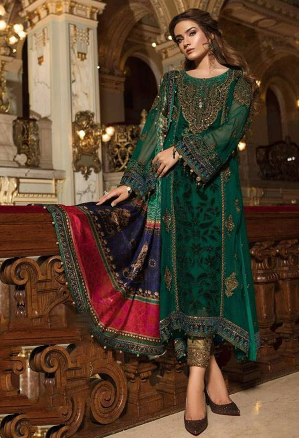 Maria B Green Embroidered Chiffon Luxury 3 Piece Unstitched