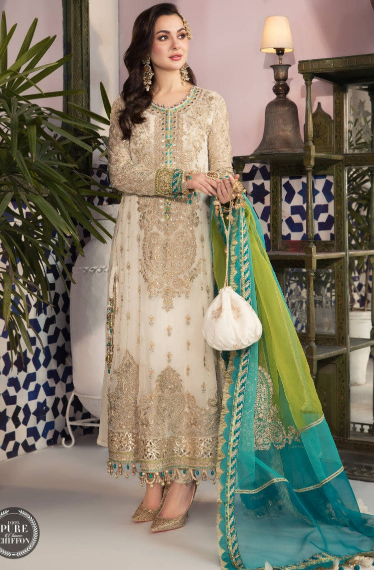 3 Piece unstitched - Embroidered Pure Chiffon | MariaB